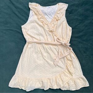 Butter Yellow Eyelet Faux Wrap Dress with Ruffles
